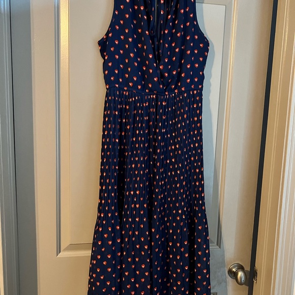 Macys, Madison Jules Accordion style Dress navy with red and white hearts sz L - Picture 2 of 4